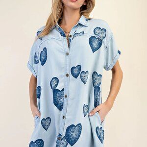 EASEL-Denim Heart Shirt Dress-Size M - Great Condition